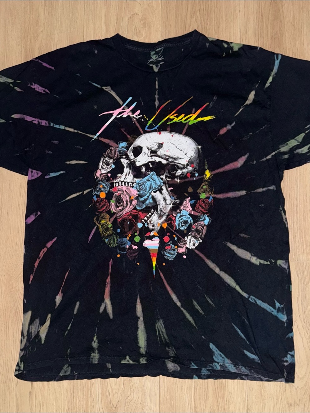 THE USED X THE ALLY COALITION Tie-Dye Skull Graphic Tee with Colorful Roses